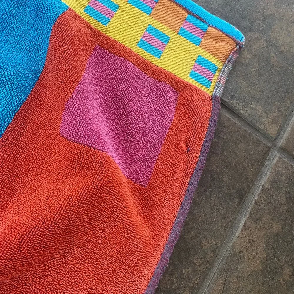 Vintage Royal Terry Beach Towel Colorful Colorblock Stripes 80s 90s 100% Cotton